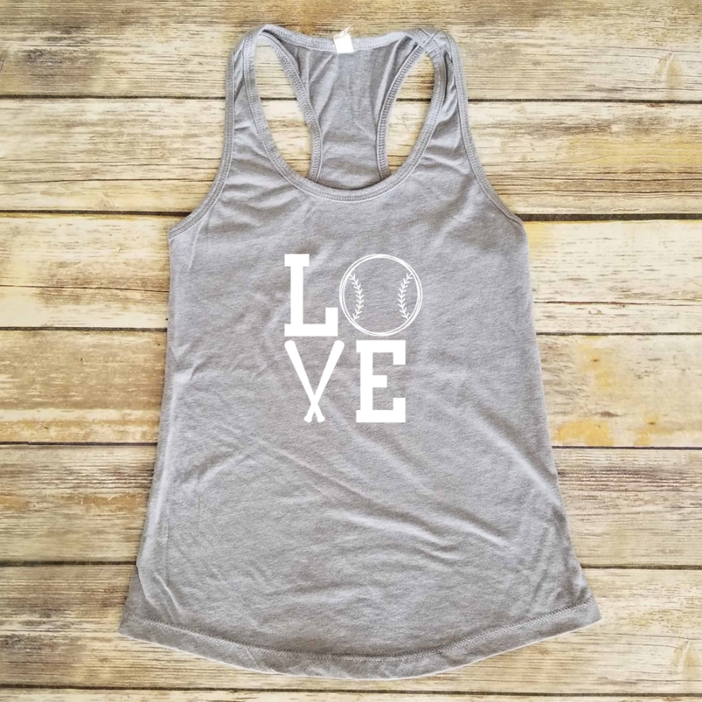 ⚾ Love Baseball ball & bat women's grey tank top